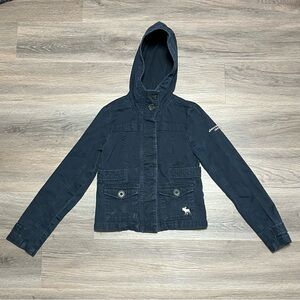 Abercrombie & Fitch Kids Small Jacket Blue Button Hooded Youth Pockets Y2K VTG